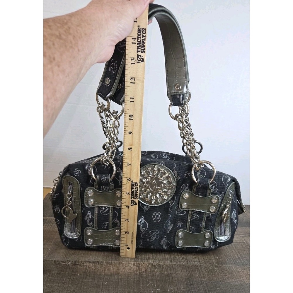 Vtg BabyPhat Y2K Black Shoulder Purse Medallion Metallic Chains Charm 129-050273 - Picture 2 of 12